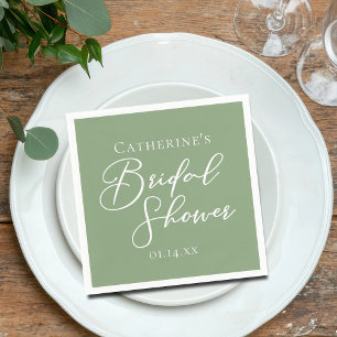 Sage Green Bridal Shower Personalized White Script Napkin