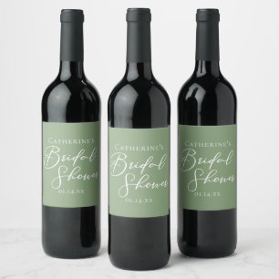 Sage Green Bridal Shower Personalized White Script Wine Label