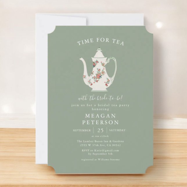 Sage Green Bridal Shower Tea Party  Invitation (Creator Uploaded)