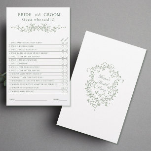 Sage Green 'Bride or Groom' Bridal Shower Game