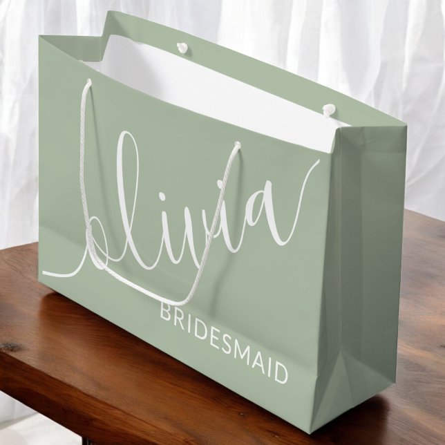 Sage Green Bridesmaid Modern Minimalist Script Large Gift Bag (Creator Uploaded)