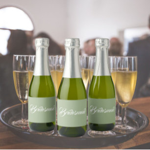 Sage Green Bridesmaid Simple Stylised Script Sparkling Wine Label