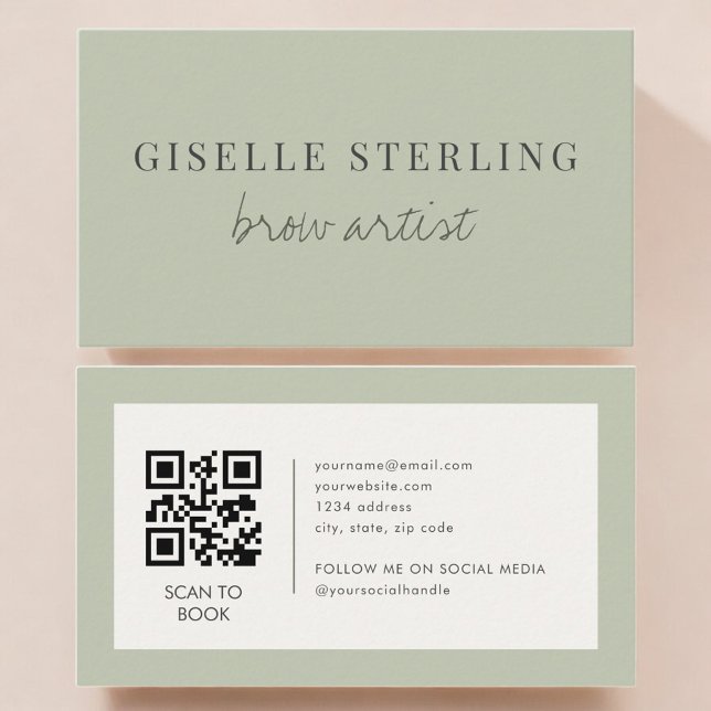 Sage Green Brow Artist QR Code Business Card (Creator Uploaded)