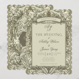 Sage Green Brown Floral Wedding Invitation