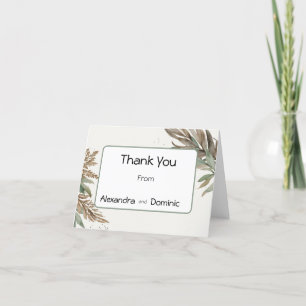 Sage green, brown leaf spray rustic thank you card