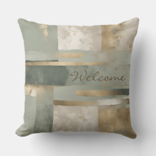 Sage Green Brown Modern Farmhouse Plaid Welcome Cushion