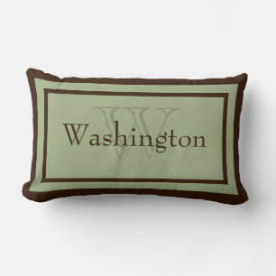 Sage Green/Brown Monogram Name Keepsake Pillow