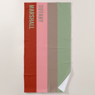 Sage Green Brown Pink Red Stripes Pattern Name Beach Towel