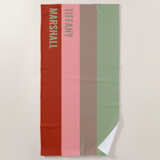 Sage Green Brown Pink Red Stripes Pattern Name Beach Towel