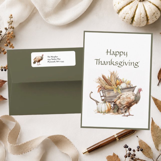 Sage Green Brown Turkey Thanksgiving Address (Creator Uploaded)