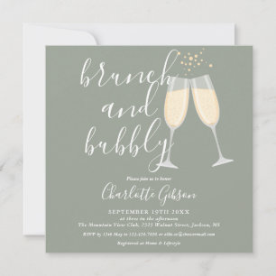 Sage Green Brunch Bubbly Script Bridal Shower Invitation