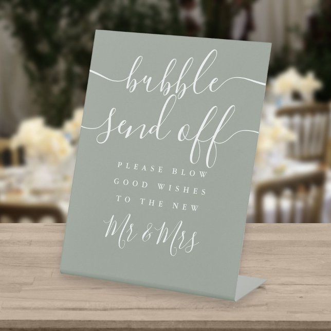 Sage Green Bubble Send Off Modern Script Pedestal Sign (Creator Uploaded)