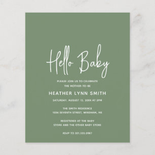 Sage Green Budget Hello Baby Shower Invitation