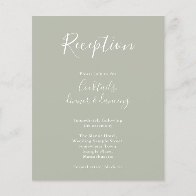 Sage Green Budget Modern Wedding Reception Flyer (Front)