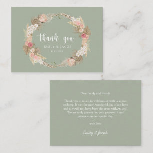 Sage Green Budget wedding Boho wreath thank you Card