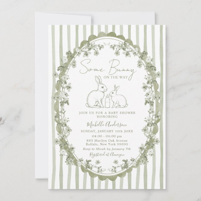 Sage Green Bunny Baby Shower Invitation (Front)