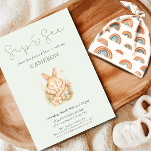 Sage Green Bunny Gender Neutral Sip and See Invitation