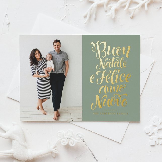 Sage Green Buon Natale Calligraphy Christmas Photo (Creator Uploaded)