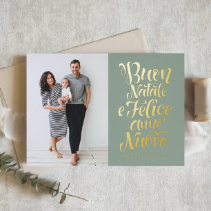 Sage Green Buon Natale Calligraphy Christmas Photo Foil Holiday Card