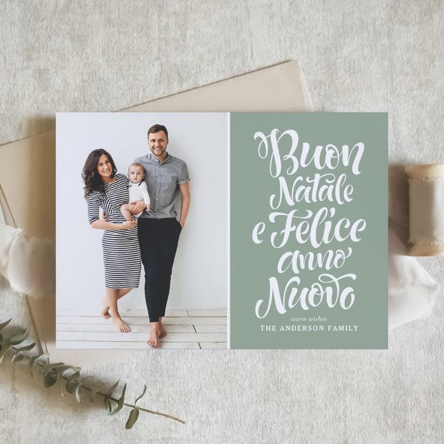 Sage Green Buon Natale Calligraphy Christmas Photo Holiday Card (Creator Uploaded)