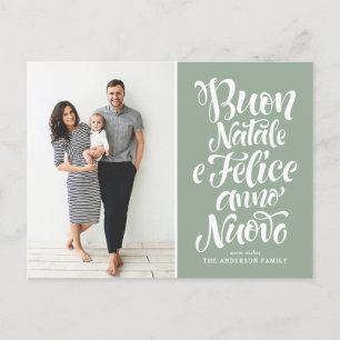 Sage Green Buon Natale Calligraphy Christmas Photo Holiday Postcard