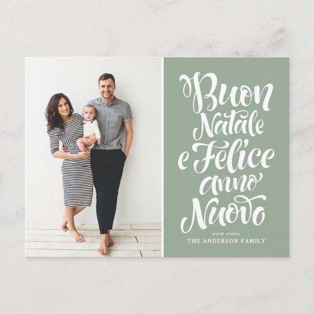 Sage Green Buon Natale Calligraphy Christmas Photo Holiday Postcard (Front)