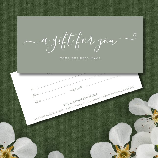 Sage Green Business Gift Certificate Elegant (Sage Business Gift Certificates)