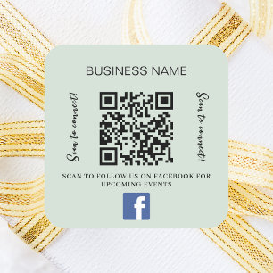 Sage green business name qr code Facebook Square Sticker