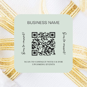 Sage green business name qr code square sticker