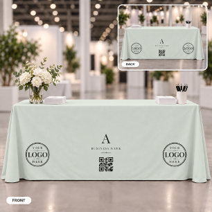 Sage Green Business QR Code Logo Table Banner Tablecloth