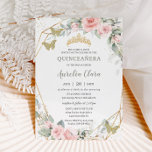 Sage Green Butterflies Pink Floral Quinceañera Invitation<br><div class="desc">This chic Quinceañera invitation features a gold glitter geometric frame adorned by delicate watercolor blush pink floral and soft sage greenery foliage. Personalise it with your details easily and quickly, simply press the customise it button to further re-arrange and format the style and placement of the text. Also great for...</div>