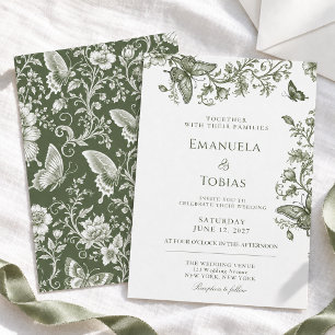 Sage Green Butterfly Floral Wedding Invitation