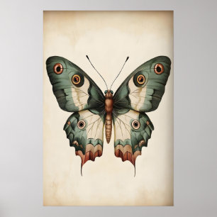 Sage Green Butterfly Print, Vintage Style Moth Poster