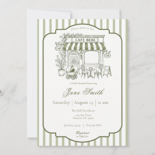 Sage Green Cafe Bebe Kitten Baby Shower Invitation