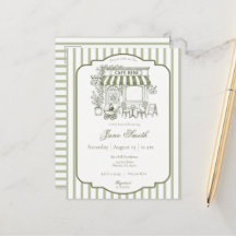 Sage Green Cafe Bebe Kitten Baby Shower Invitation