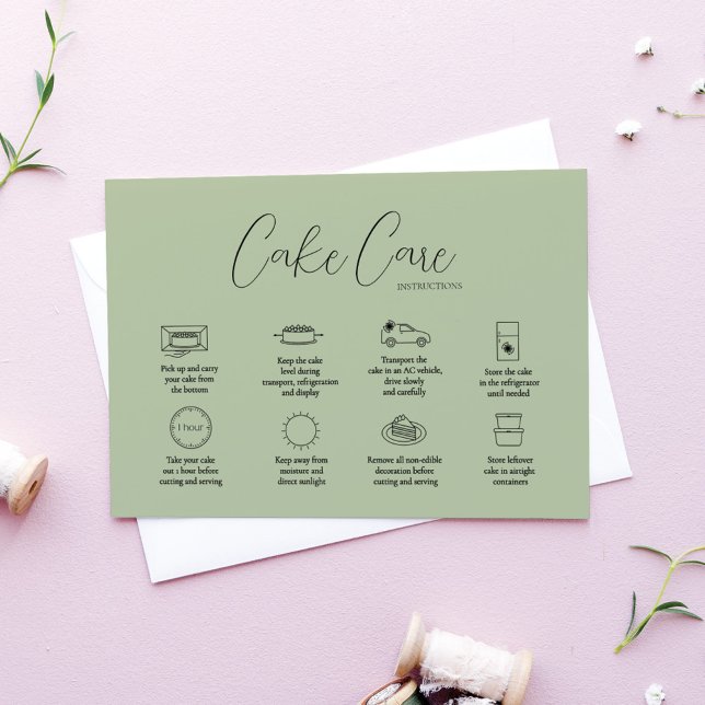 Sage Green Cake Care Instruction Card (Creator Uploaded)