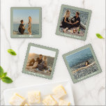 Sage Green Calligraphy Add Your Own Photo  Coaster Set<br><div class="desc">A 4 piece set with the ability to personalise a different photo on each coaster against a sage green background. The theme is endless love, boundless friendship, limitless laughs, and countless memories in a romantic calligraphy script. Easily customise photo and message of choice. Makes a unique wedding gift, housewarming, anniversary,...</div>