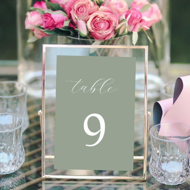 Sage green calligraphy elegant table number  (Creator Uploaded)