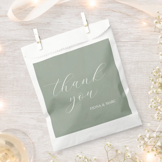 Sage green calligraphy elegant wedding favor bags (Clipped)
