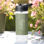 Sage Green Calligraphy Handwriting Name  Water Bottle<br><div class="desc">Sage Green Water Bottle with option to add name with beautiful calligraphy text.  More products with this design are in the collection below.</div>