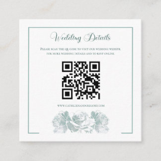 Sage Green Calligraphy QR Code Wedding Enclosure Card