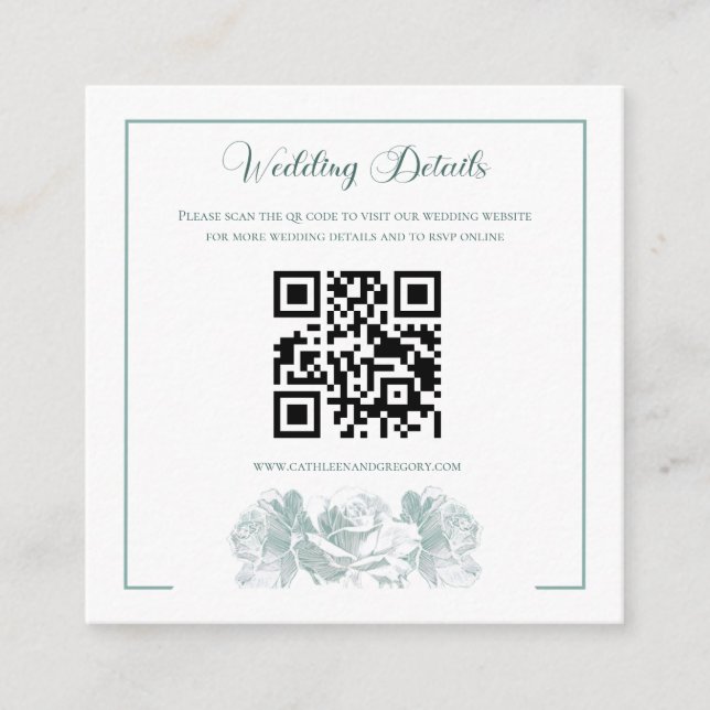 Sage Green Calligraphy QR Code Wedding Enclosure Card (Front)