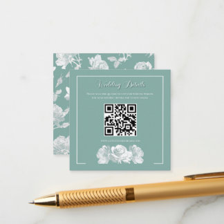 Sage Green Calligraphy QR Info Wedding Enclosure Card