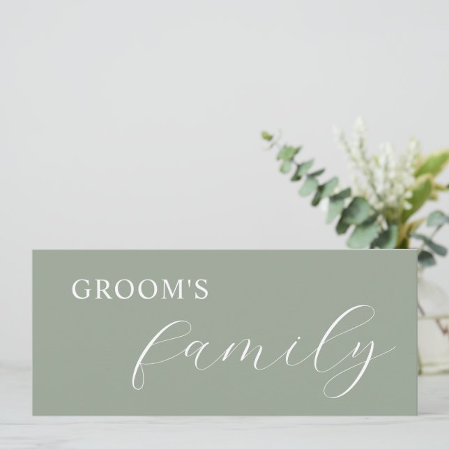 Sage green calligraphy reserved place cards (Standing Front)