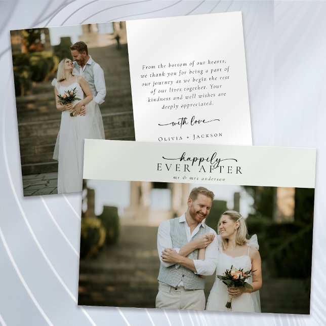 Sage Green Calligraphy Script Photo Wedding Thank You Card (Creator Uploaded)