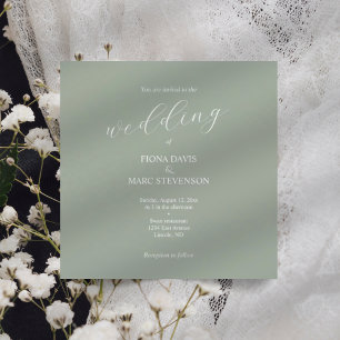 Sage green calligraphy wedding invitation