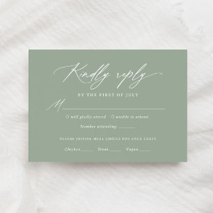Sage Green Calligraphy Wedding Menu RSVP Card