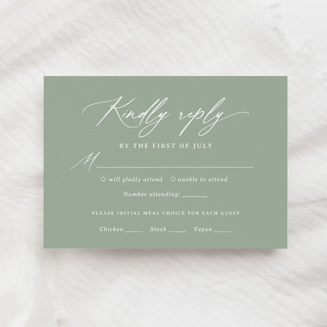 Sage Green Calligraphy Wedding Menu RSVP Card (Creator Uploaded)