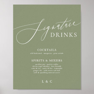 Sage Green Calligraphy Wedding Signature Drinks Poster