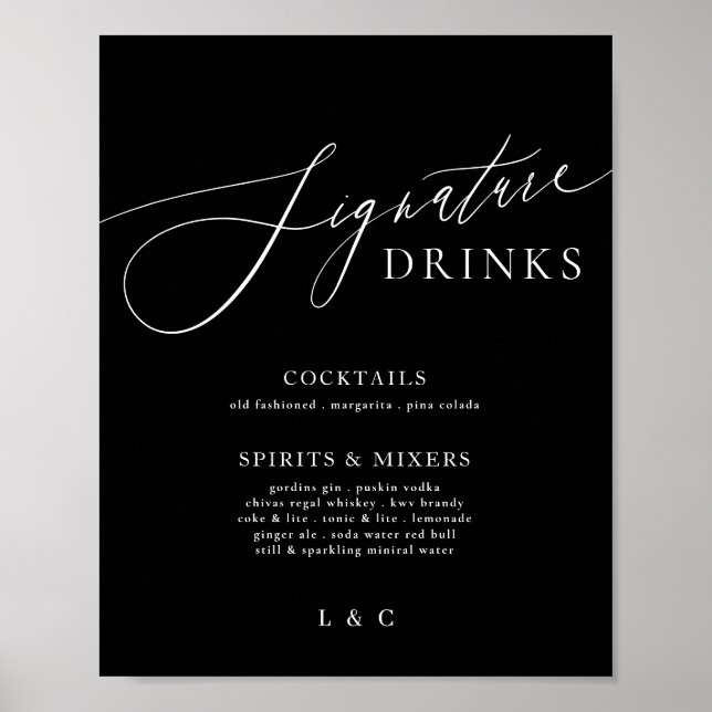 Sage Green Calligraphy Wedding Signature Drinks Poster (Front)